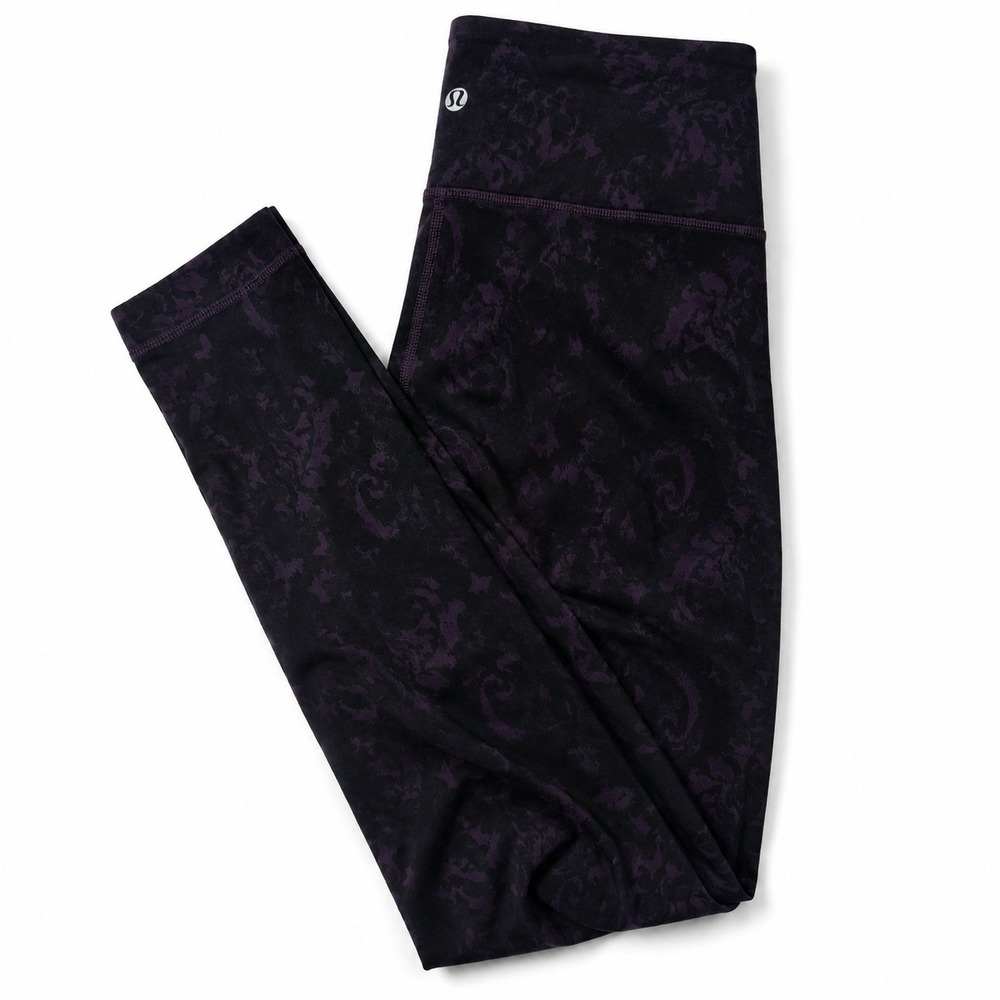 Lululemon Wunder Under Leggings Womens 6 Purple Black Floral High Rise Yoga